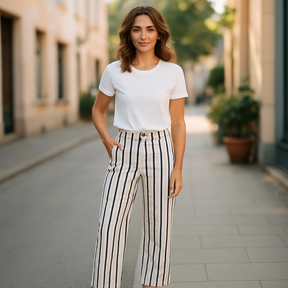 KanCan Striped Flare & Wide Leg Jeans - White and Blue - Picture 10 of 13